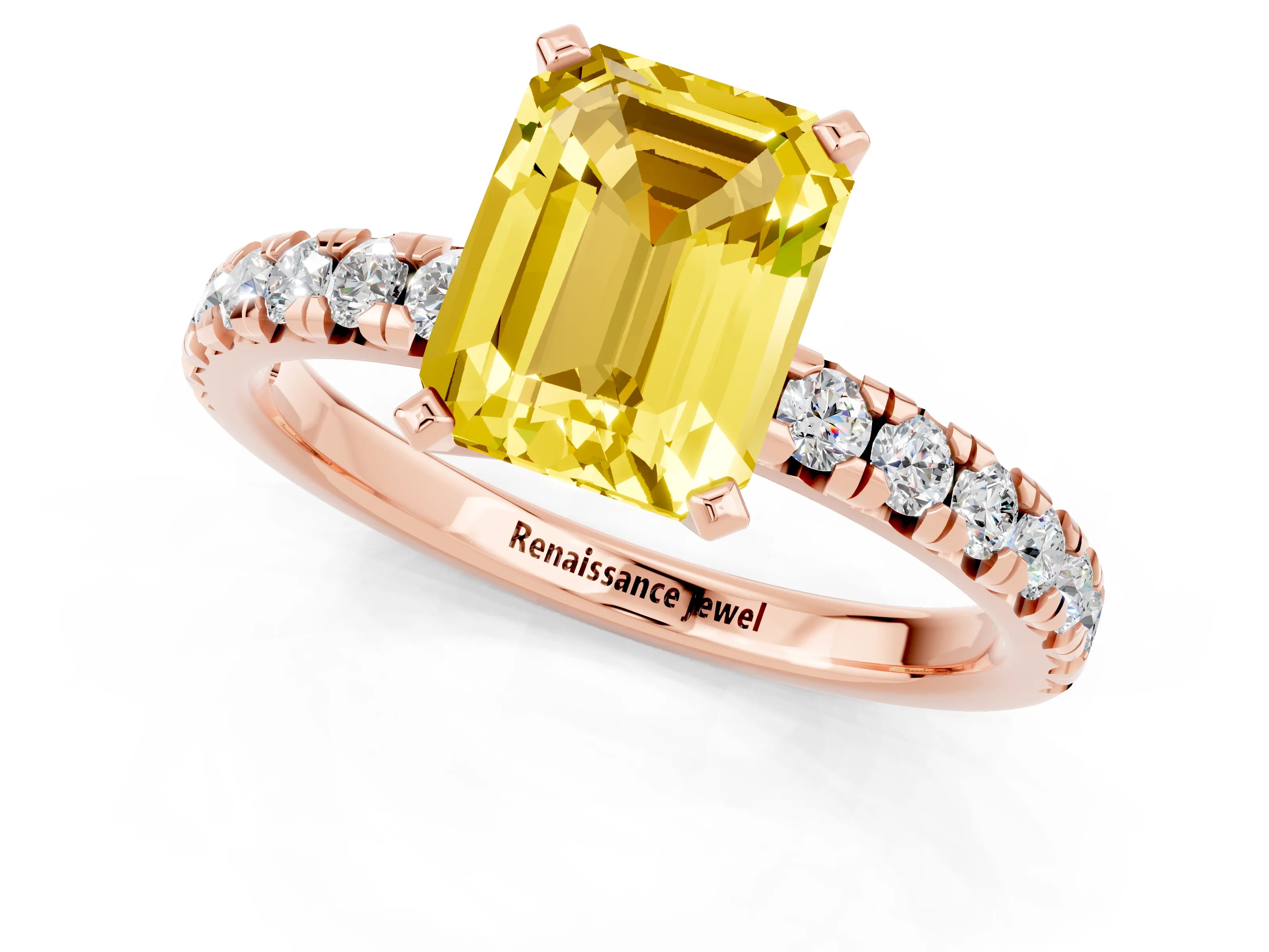 Rose gold Emerald Cut Solitaire Pave Diamond Engagement Ring with Four-Prong Setting_13