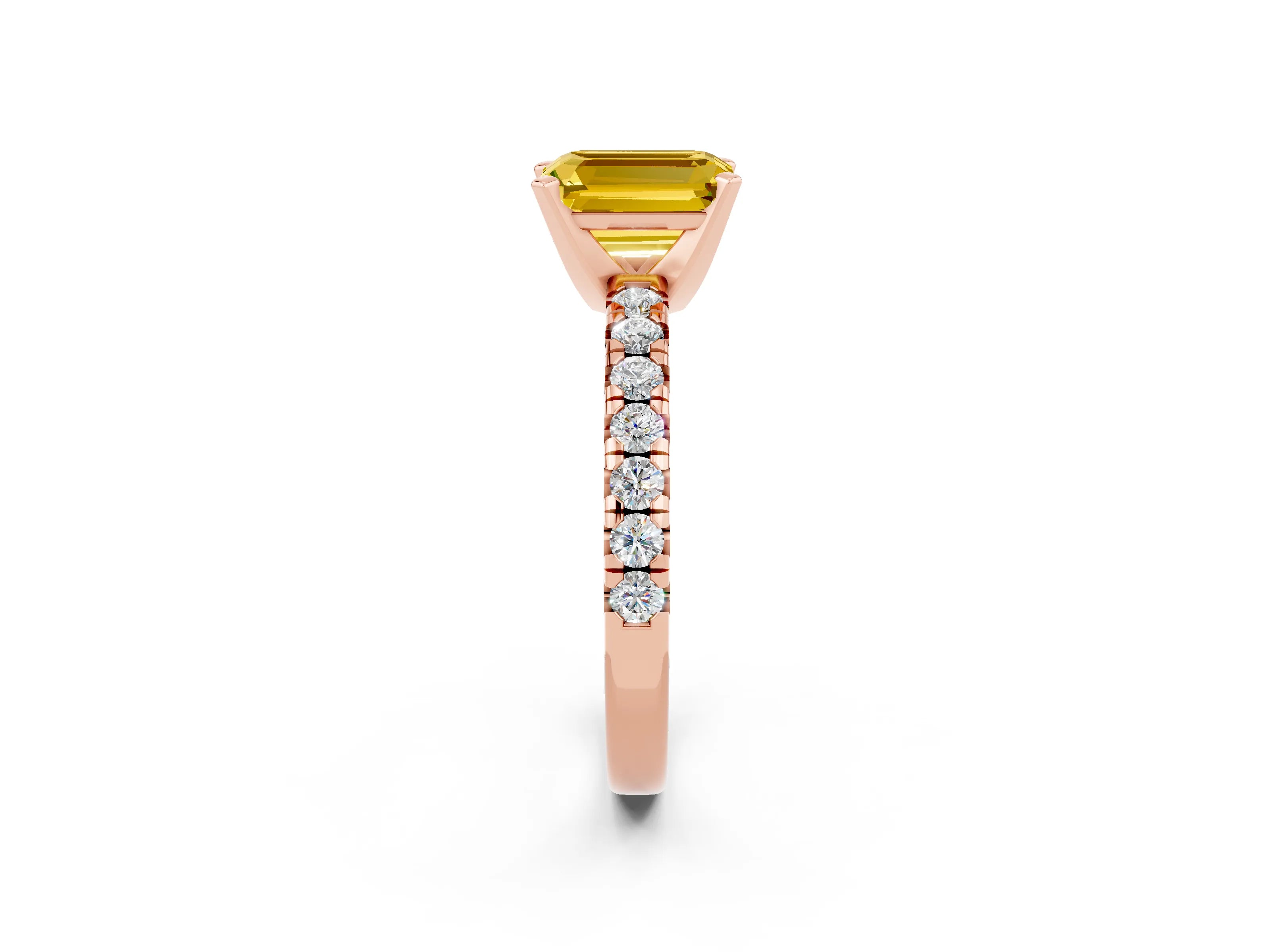 Rose gold Emerald Cut Solitaire Pave Diamond Engagement Ring with Four-Prong Setting_14