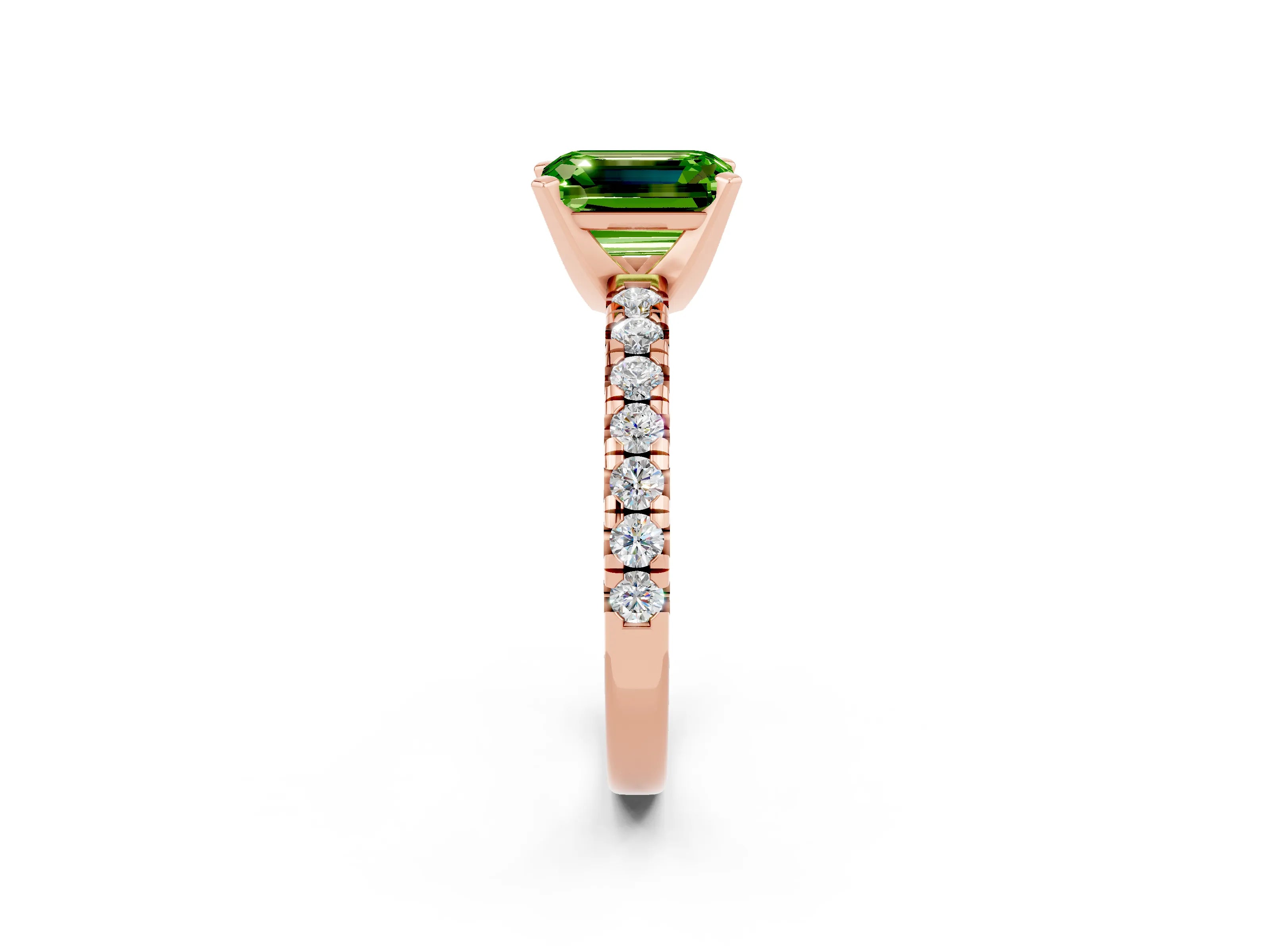 Rose gold Emerald Cut Solitaire Pave Diamond Engagement Ring with Four-Prong Setting_14