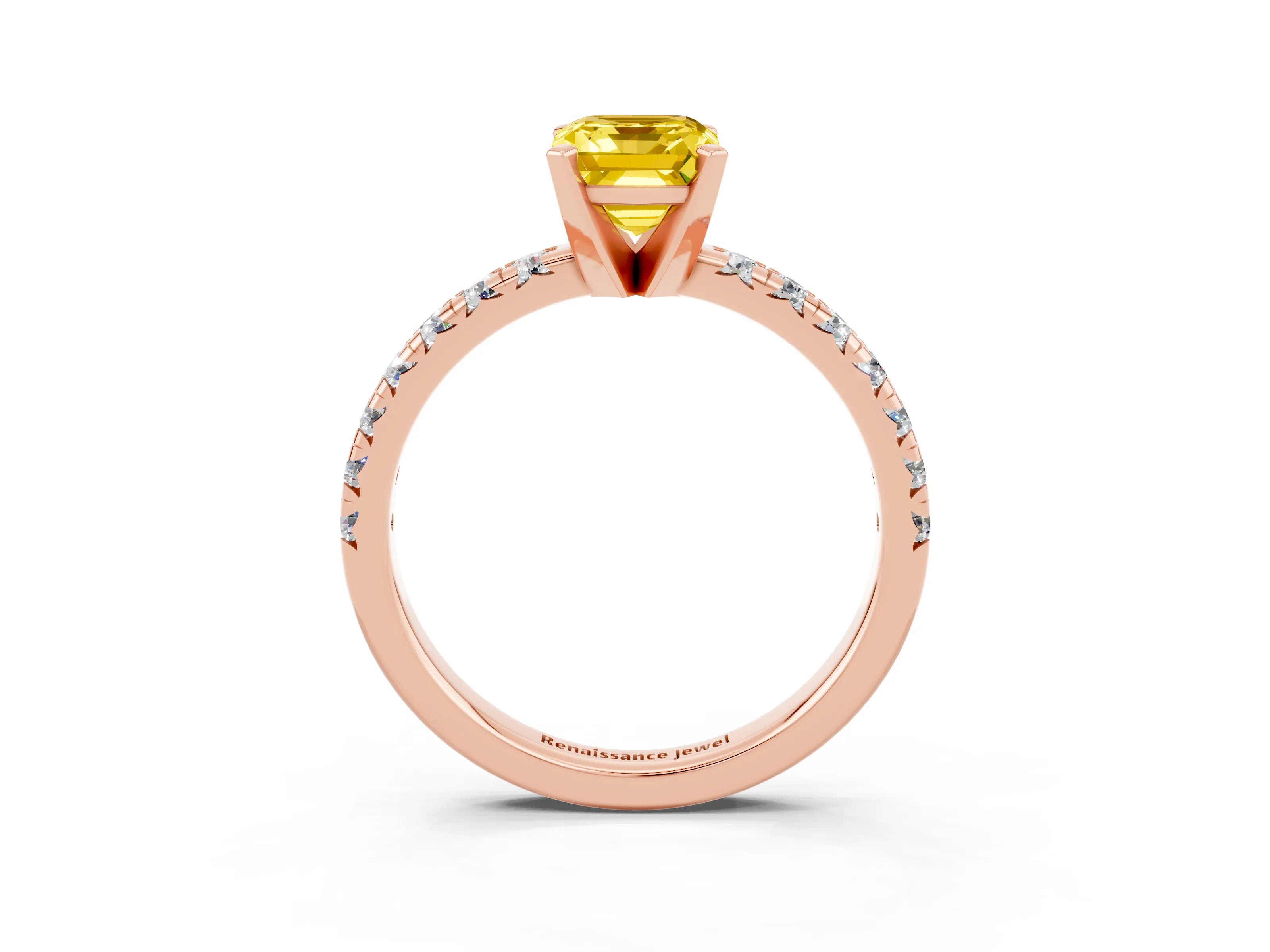 Rose gold Emerald Cut Solitaire Pave Diamond Engagement Ring with Four-Prong Setting_15