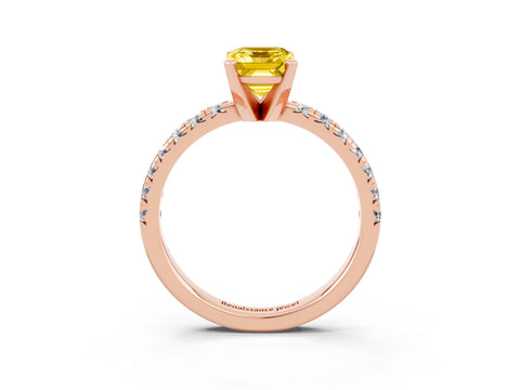 Rose gold Emerald Cut Solitaire Pave Diamond Engagement Ring with Four-Prong Setting_15