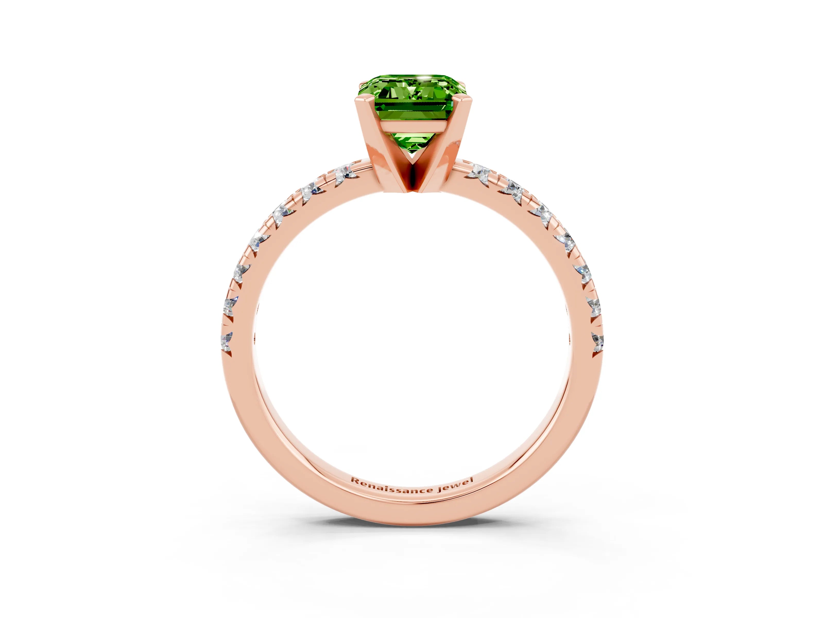 Rose gold Emerald Cut Solitaire Pave Diamond Engagement Ring with Four-Prong Setting_15