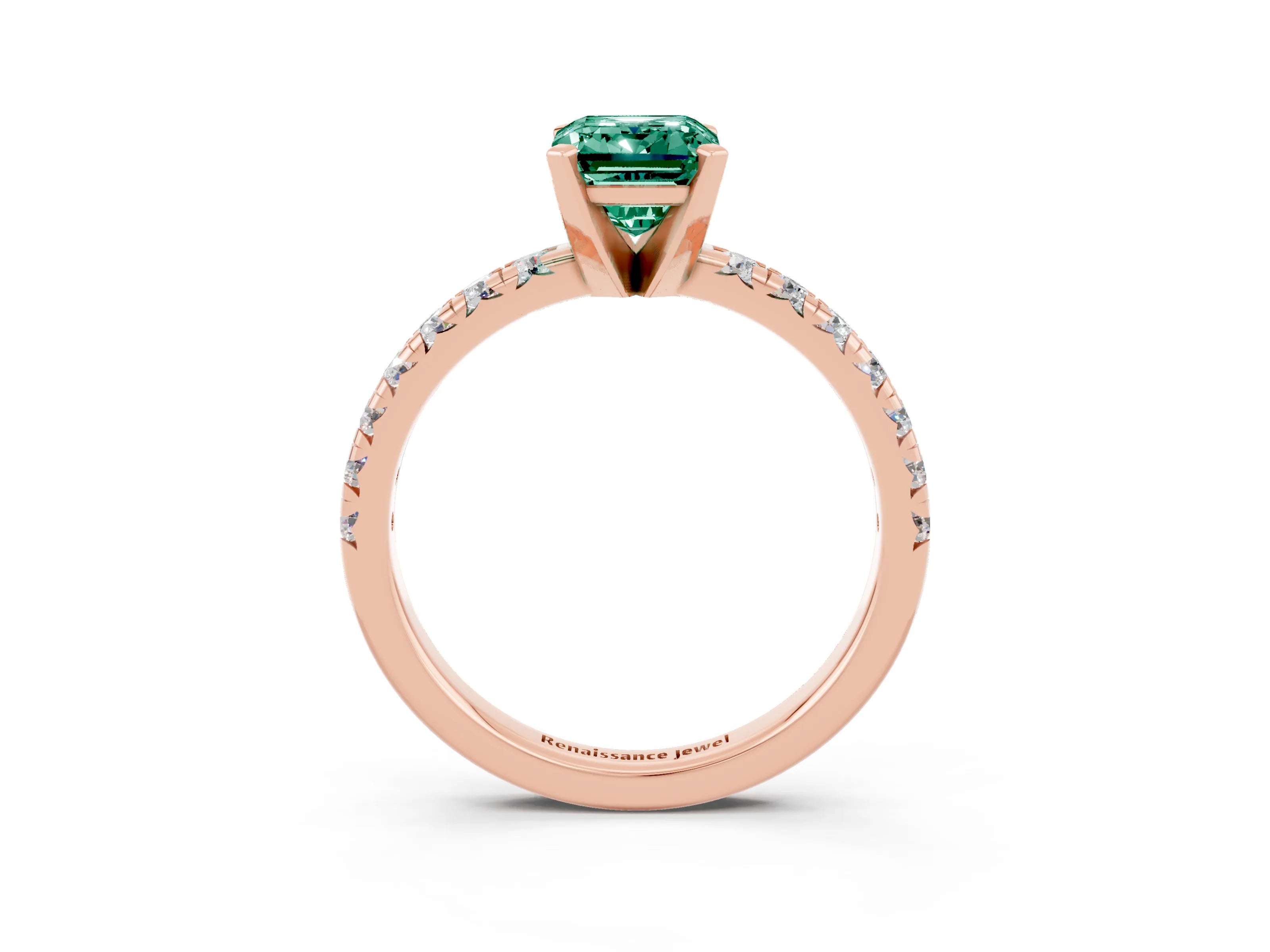 Rose gold Emerald Cut Solitaire Pave Diamond Engagement Ring with Four-Prong Setting_15