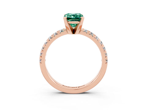 Rose gold Emerald Cut Solitaire Pave Diamond Engagement Ring with Four-Prong Setting_15
