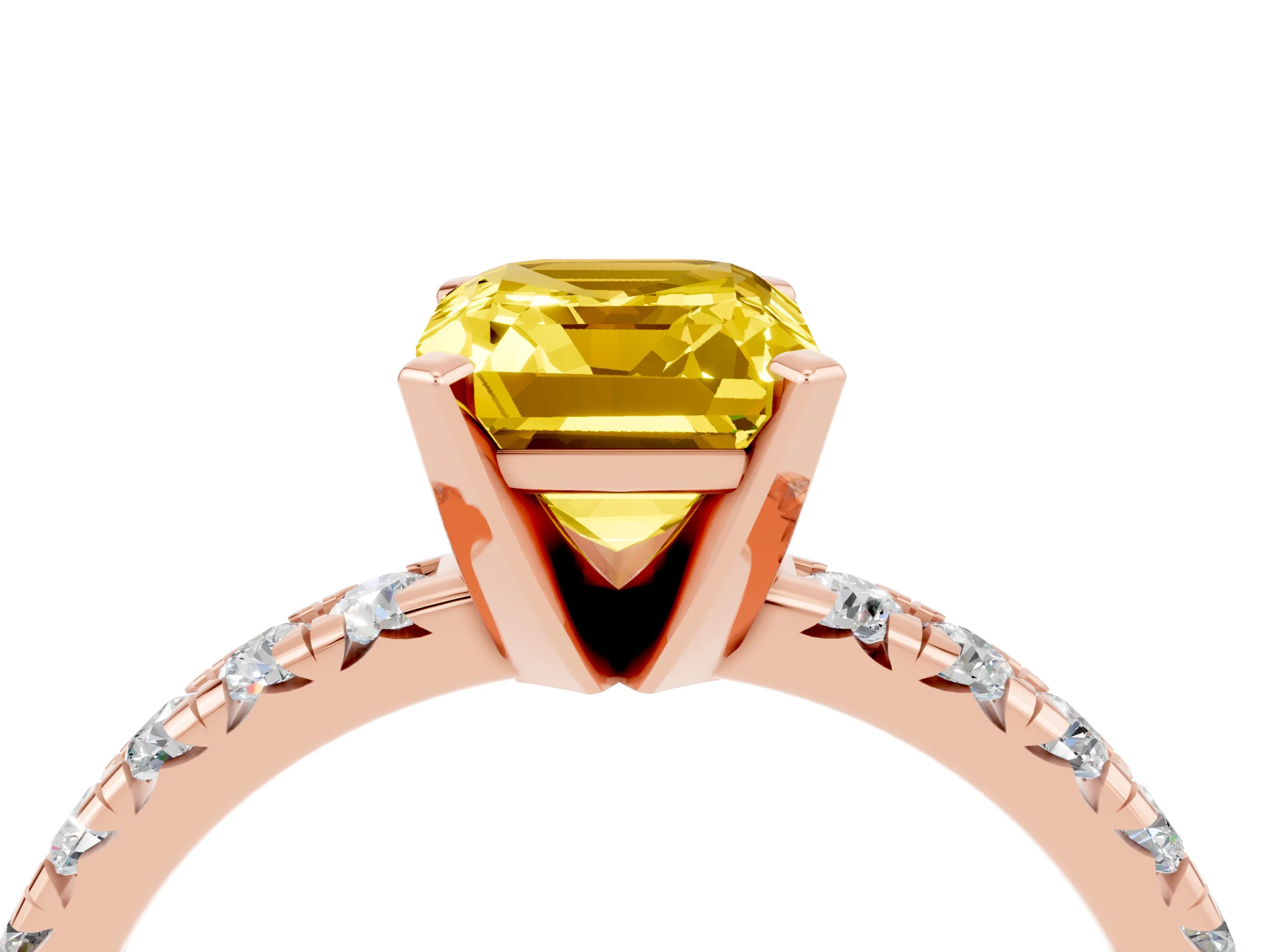 Rose gold Emerald Cut Solitaire Pave Diamond Engagement Ring with Four-Prong Setting_16