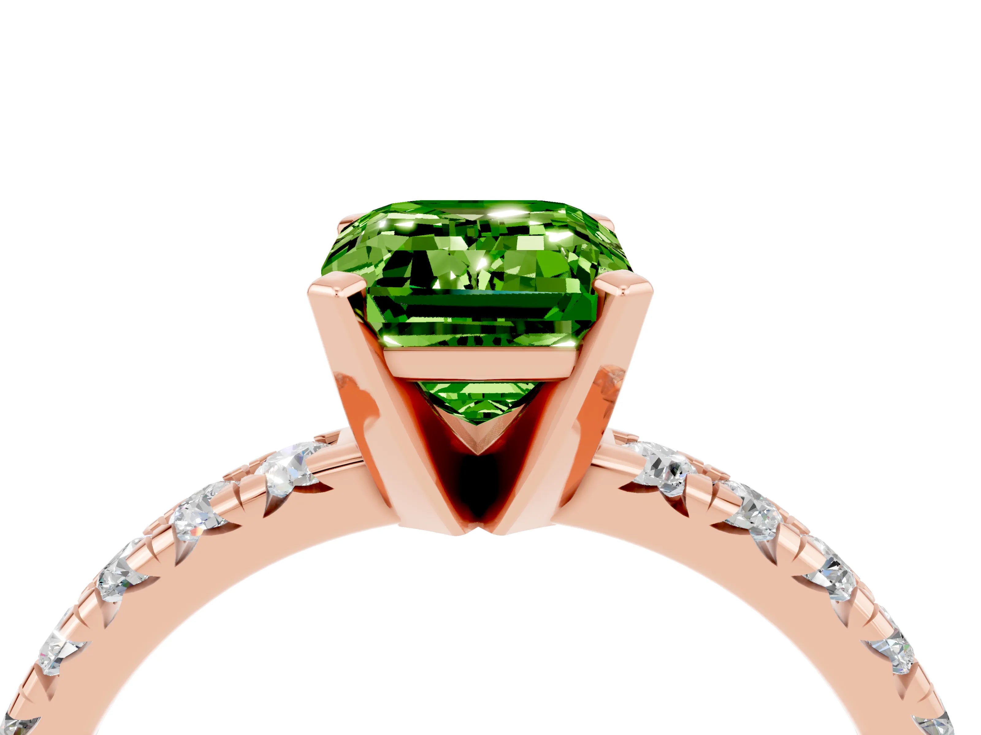 Rose gold Emerald Cut Solitaire Pave Diamond Engagement Ring with Four-Prong Setting_16