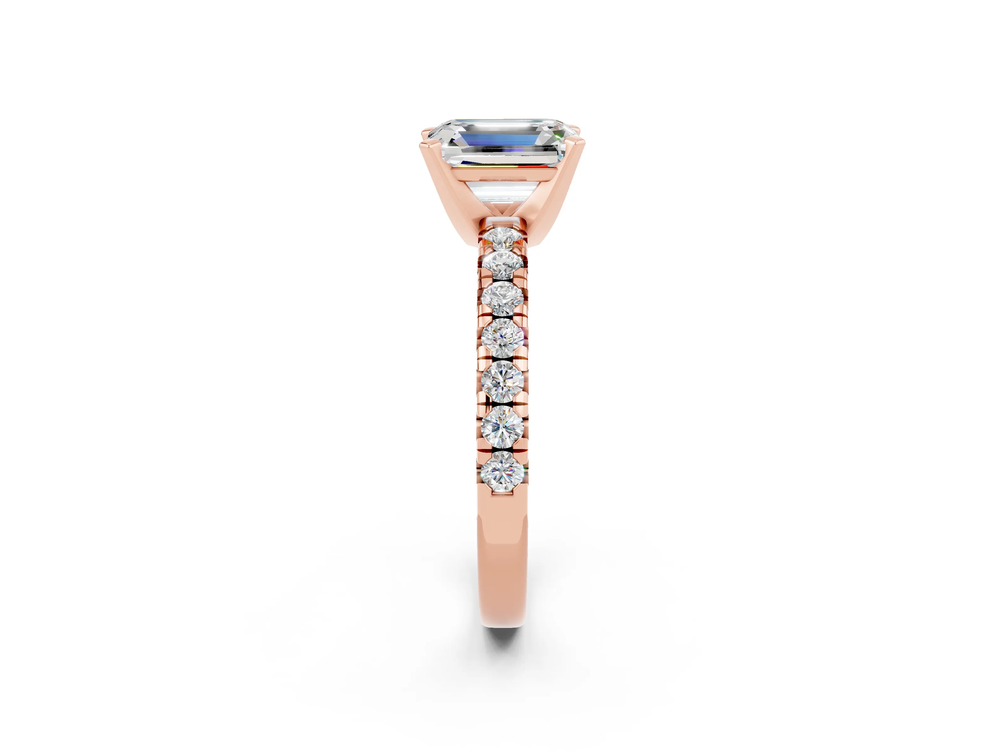 Rose gold Emerald Cut Solitaire Pave Diamond Engagement Ring with Four-Prong Setting_2