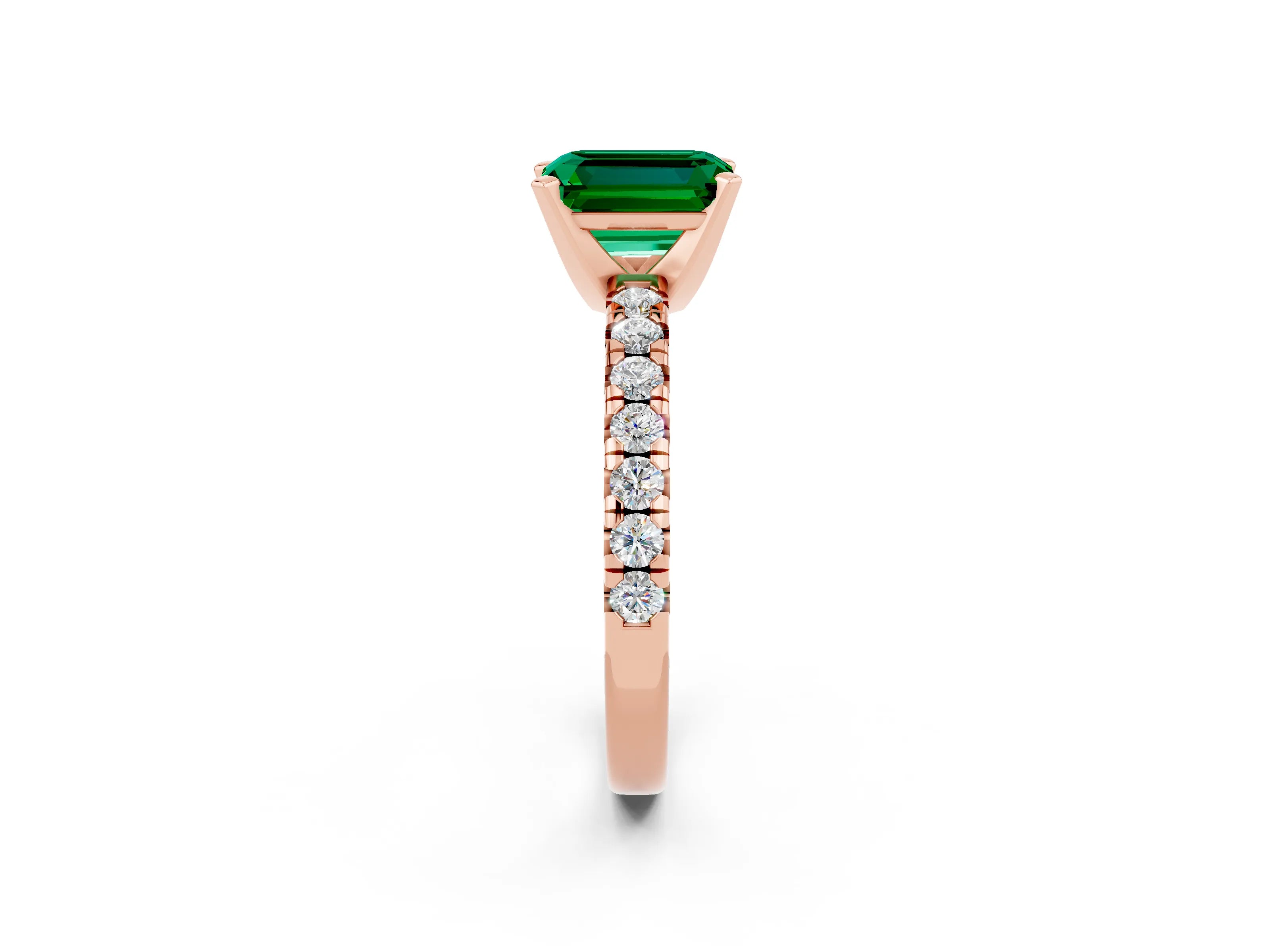 Rose gold Emerald Cut Solitaire Pave Diamond Engagement Ring with Four-Prong Setting_2