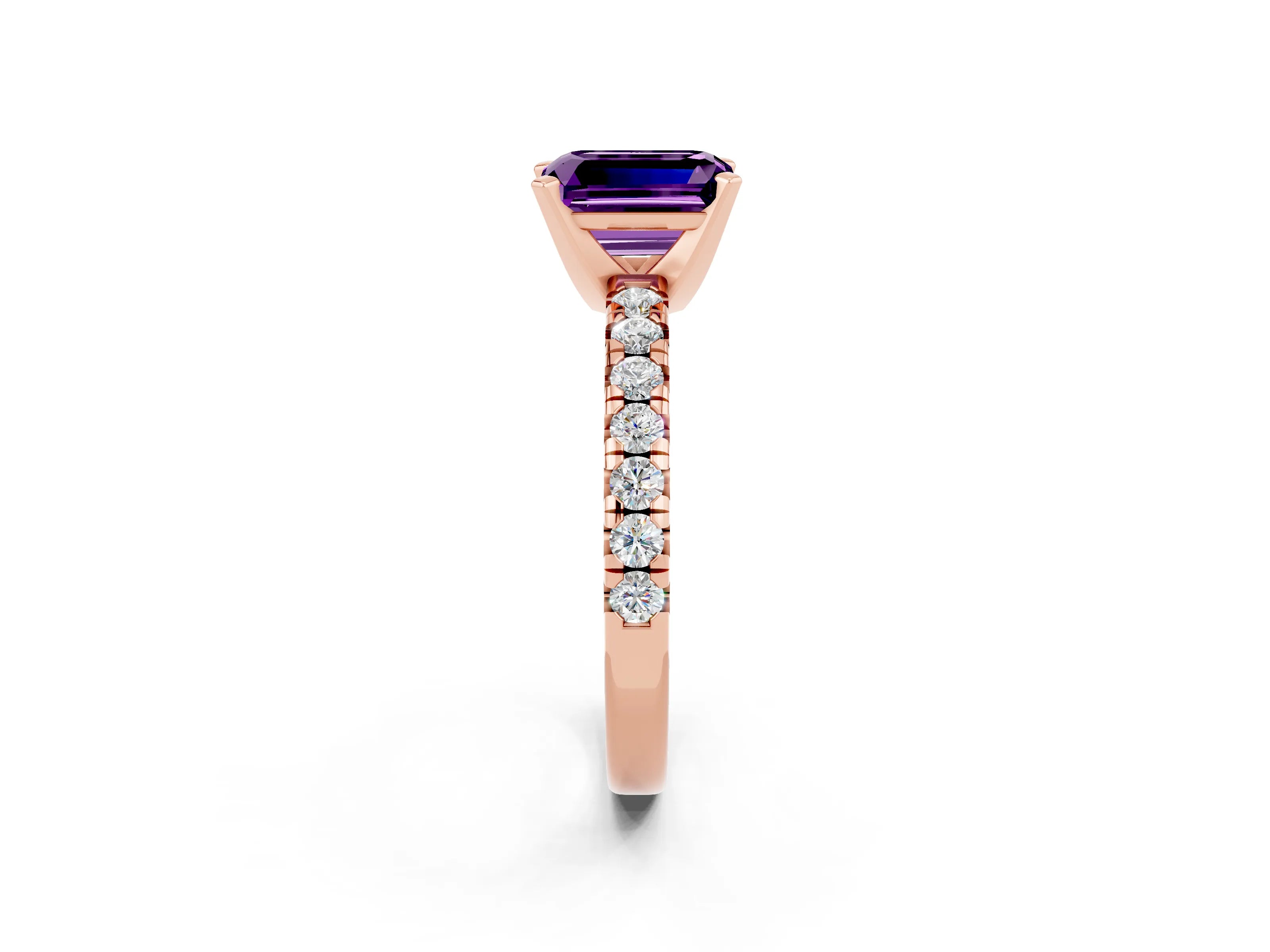 Rose gold Emerald Cut Solitaire Pave Diamond Engagement Ring with Four-Prong Setting_2
