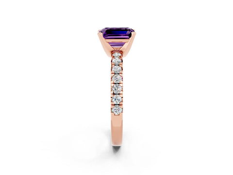 Rose gold Emerald Cut Solitaire Pave Diamond Engagement Ring with Four-Prong Setting_2