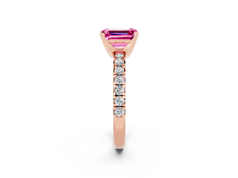 Rose gold Emerald Cut Solitaire Pave Diamond Engagement Ring with Four-Prong Setting_2