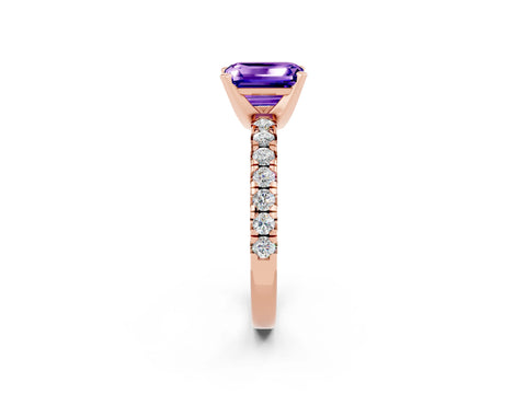 Rose gold Emerald Cut Solitaire Pave Diamond Engagement Ring with Four-Prong Setting_2