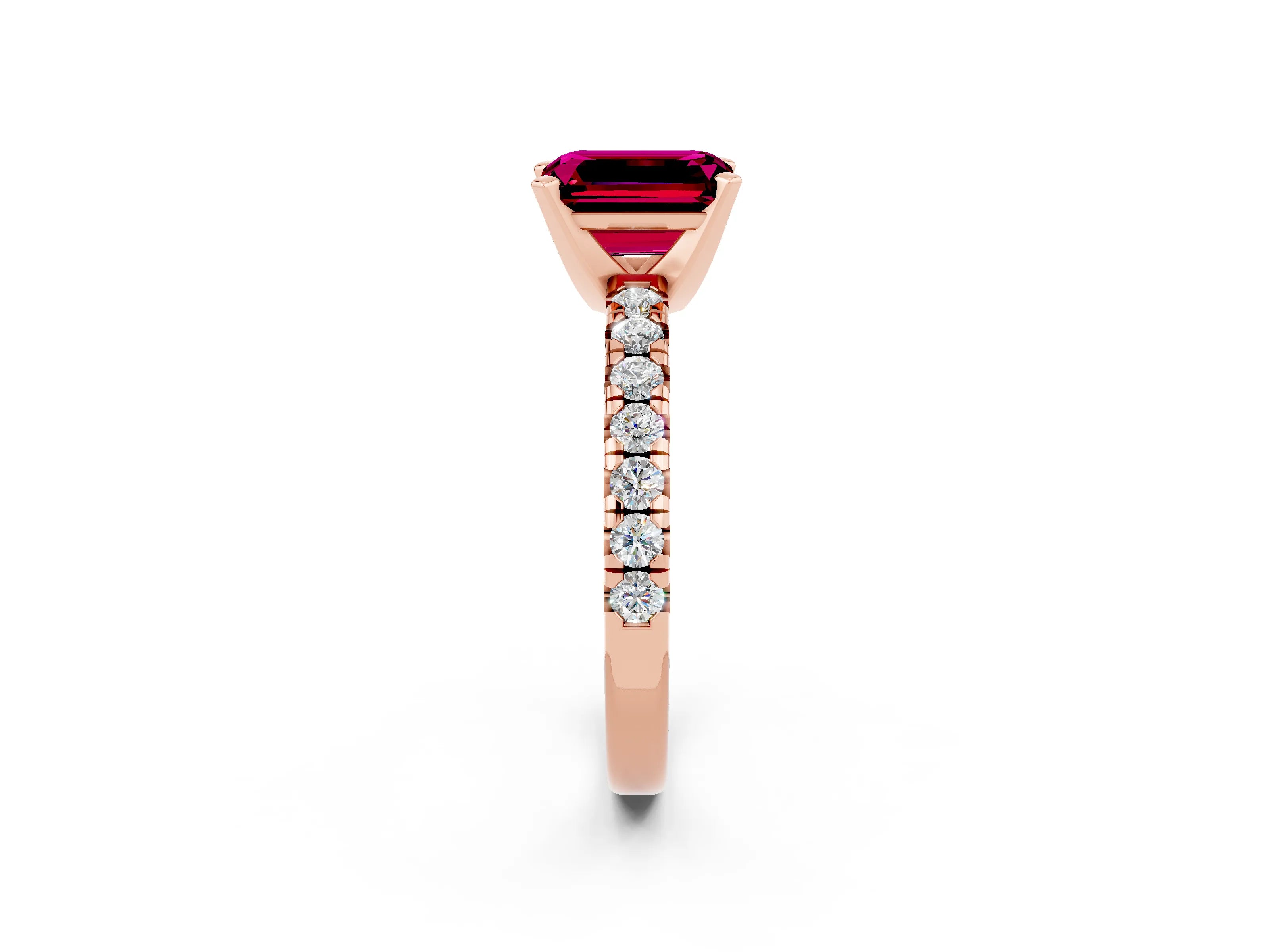Rose gold Emerald Cut Solitaire Pave Diamond Engagement Ring with Four-Prong Setting_2