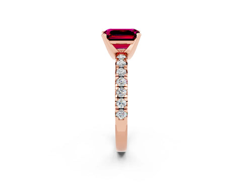 Rose gold Emerald Cut Solitaire Pave Diamond Engagement Ring with Four-Prong Setting_2