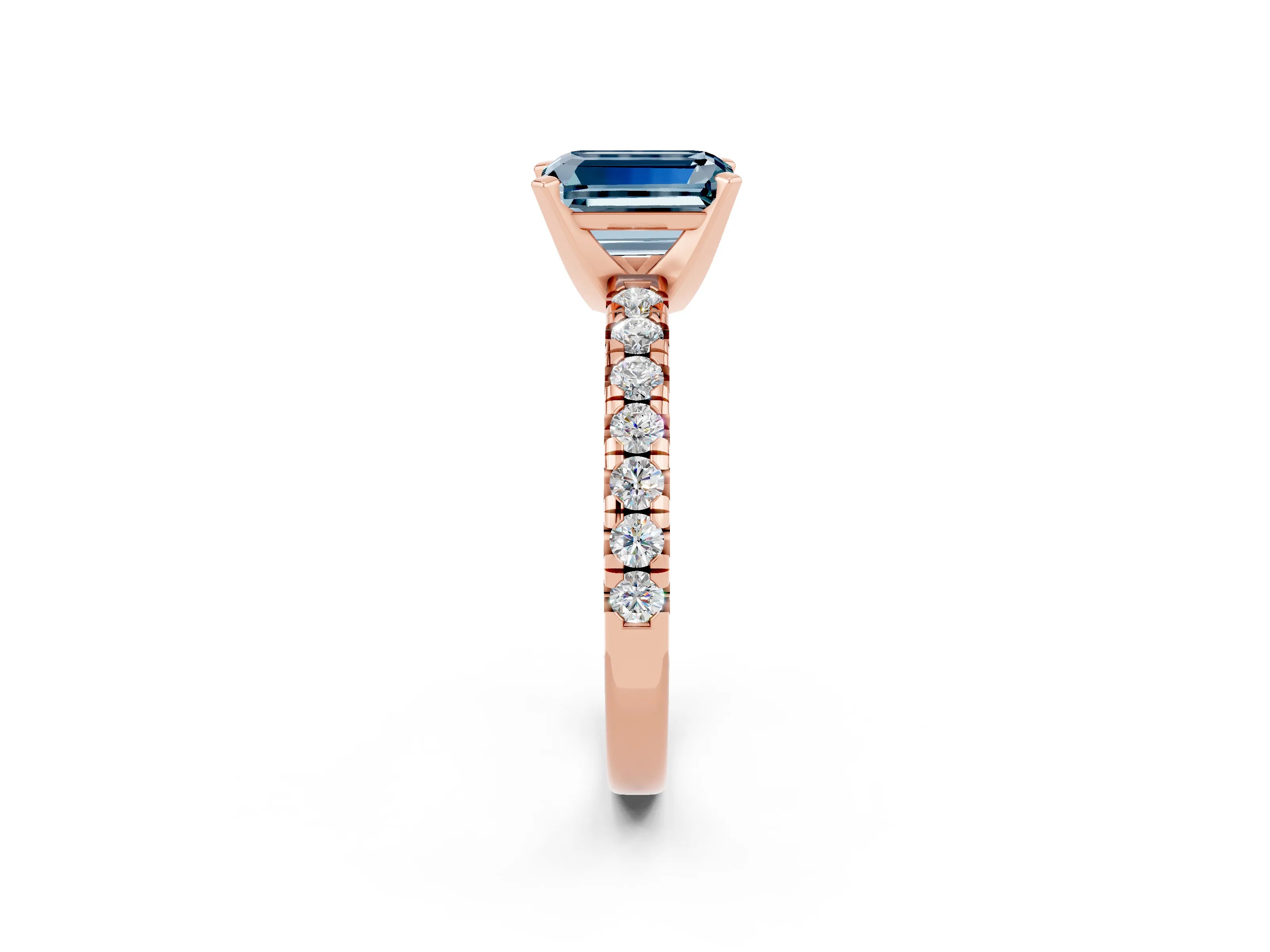 Rose gold Emerald Cut Solitaire Pave Diamond Engagement Ring with Four-Prong Setting_2
