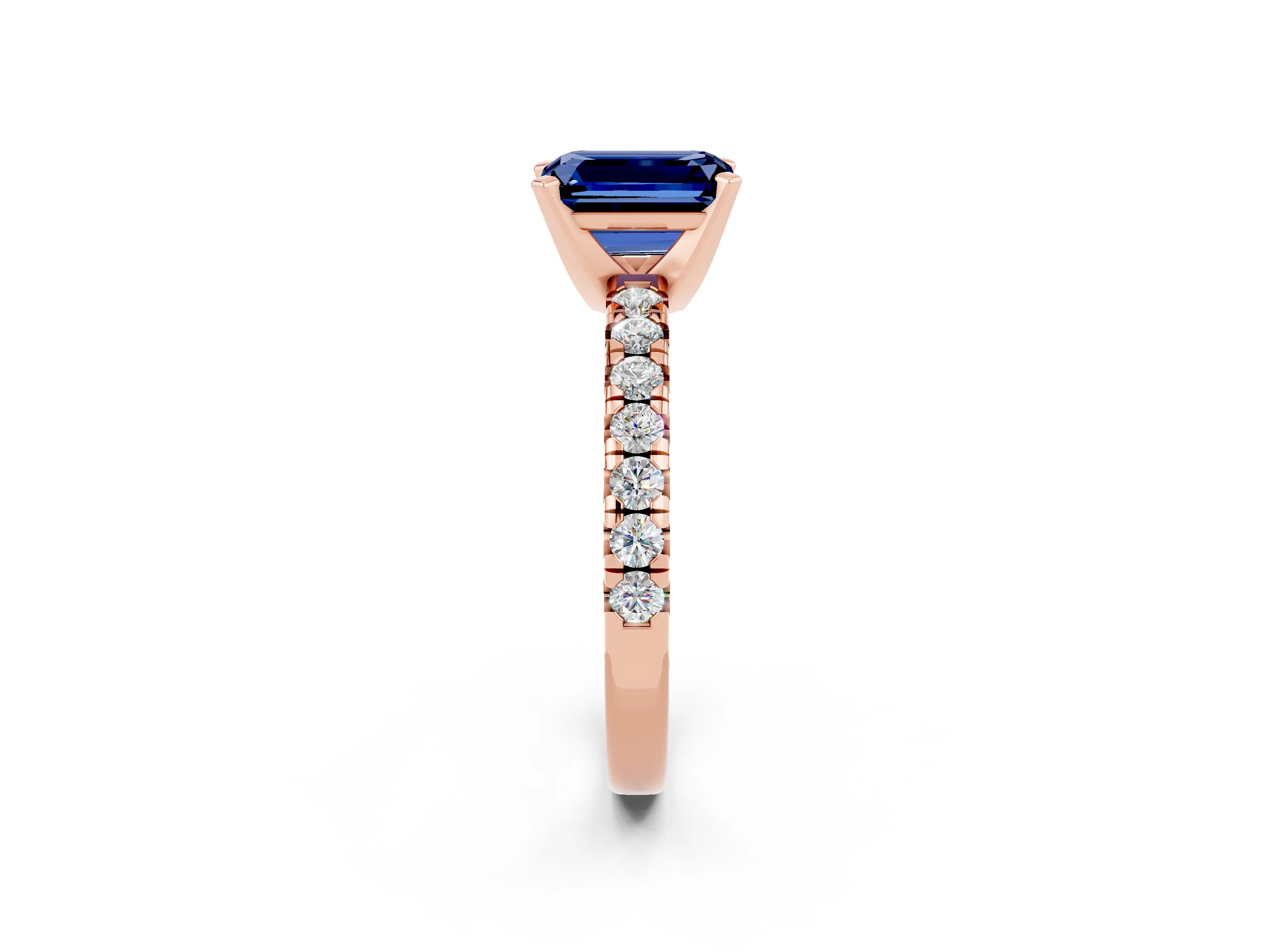 Rose gold Emerald Cut Solitaire Pave Diamond Engagement Ring with Four-Prong Setting_2
