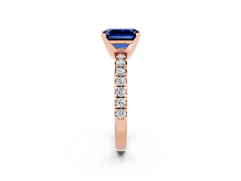 Rose gold Emerald Cut Solitaire Pave Diamond Engagement Ring with Four-Prong Setting_2