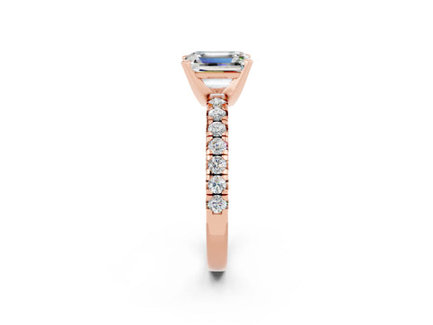 Rose gold Emerald Cut Solitaire Pave Diamond Engagement Ring with Four-Prong Setting_2