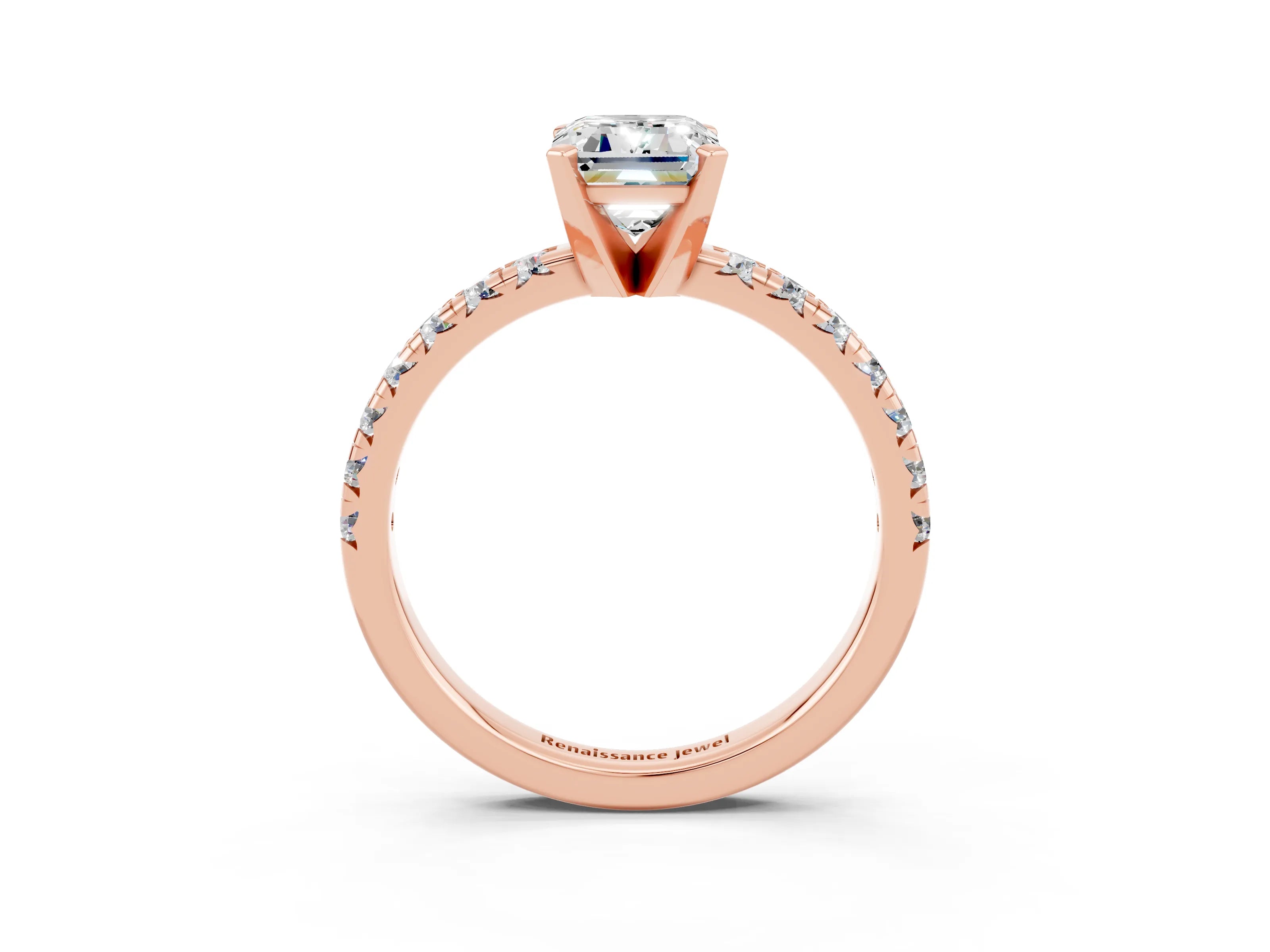 Rose gold Emerald Cut Solitaire Pave Diamond Engagement Ring with Four-Prong Setting_3