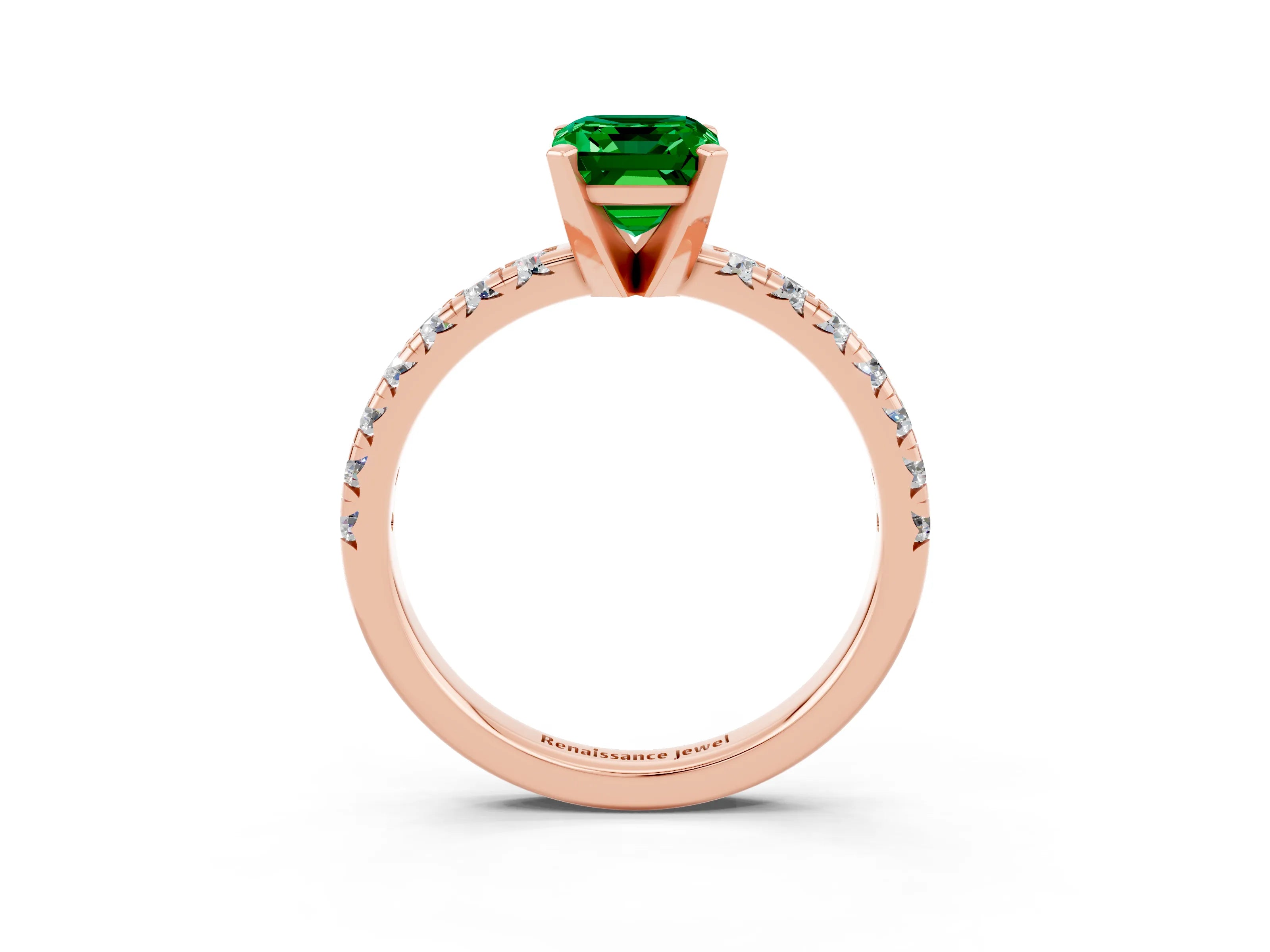 Rose gold Emerald Cut Solitaire Pave Diamond Engagement Ring with Four-Prong Setting_3