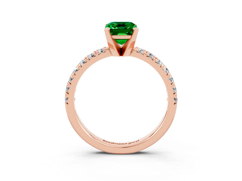 Rose gold Emerald Cut Solitaire Pave Diamond Engagement Ring with Four-Prong Setting_3