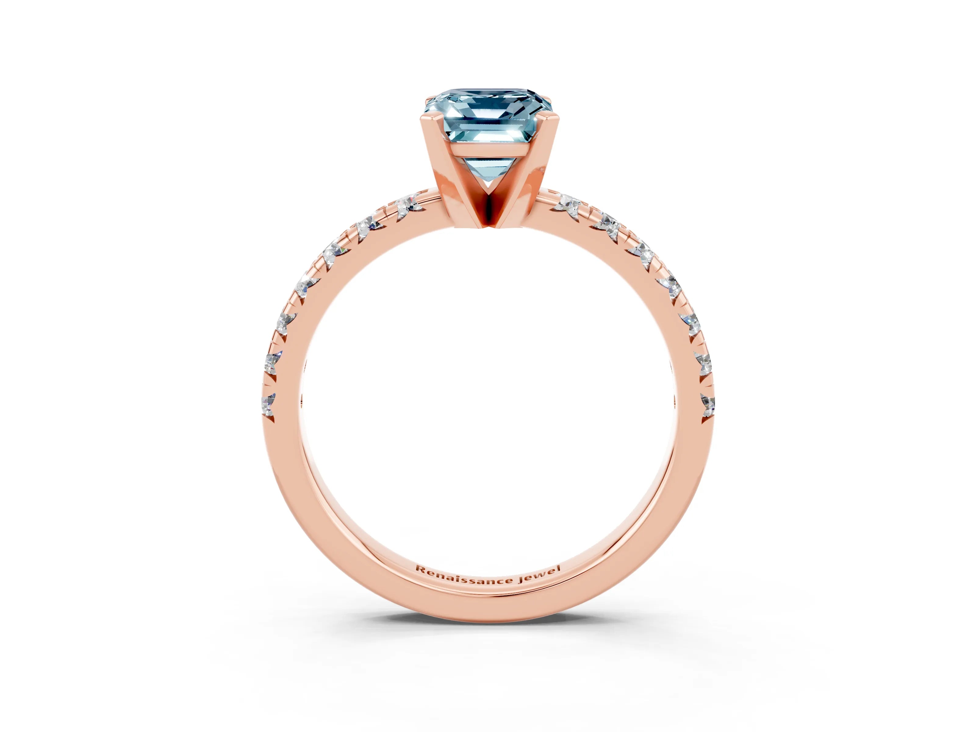 Rose gold Emerald Cut Solitaire Pave Diamond Engagement Ring with Four-Prong Setting_3