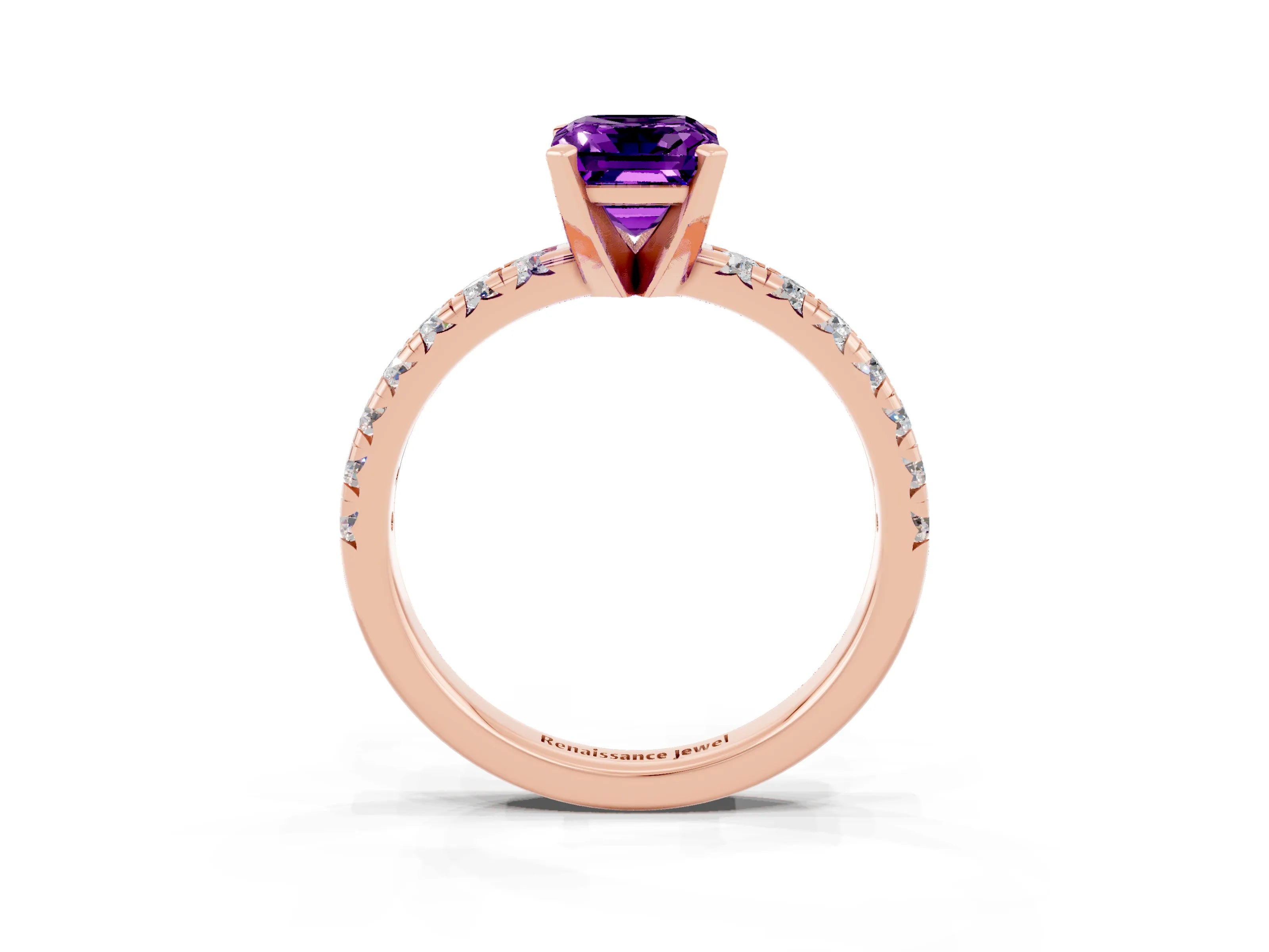 Rose gold Emerald Cut Solitaire Pave Diamond Engagement Ring with Four-Prong Setting_3