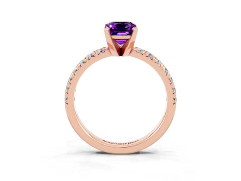 Rose gold Emerald Cut Solitaire Pave Diamond Engagement Ring with Four-Prong Setting_3
