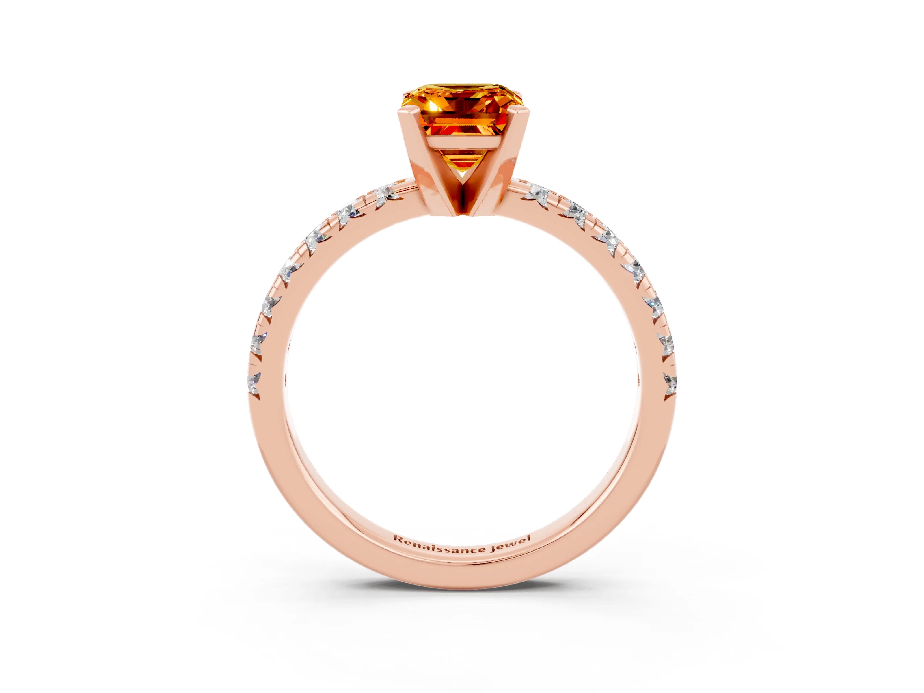 Rose gold Emerald Cut Solitaire Pave Diamond Engagement Ring with Four-Prong Setting_3