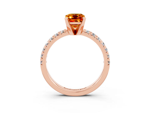 Rose gold Emerald Cut Solitaire Pave Diamond Engagement Ring with Four-Prong Setting_3