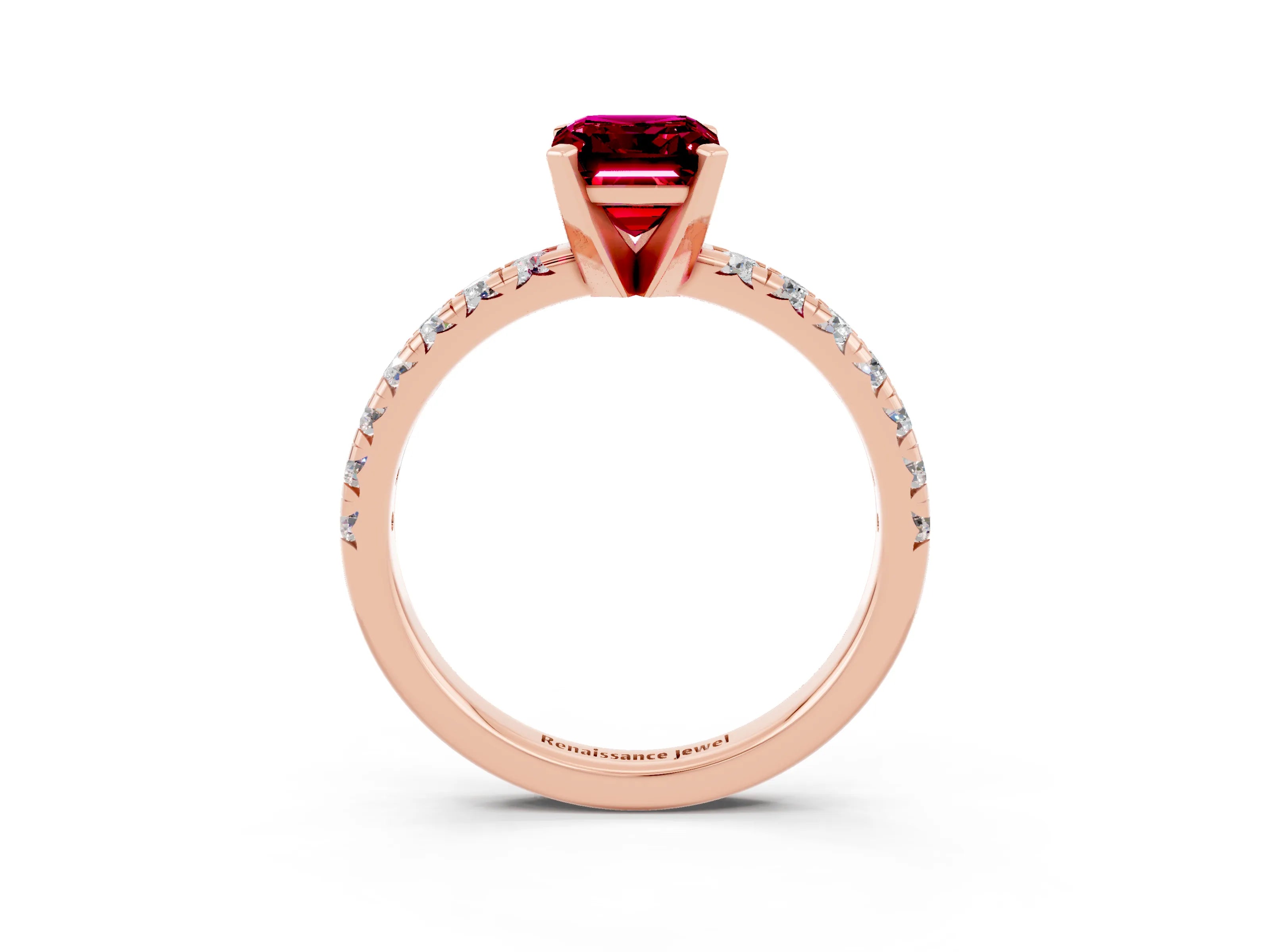 Rose gold Emerald Cut Solitaire Pave Diamond Engagement Ring with Four-Prong Setting_3