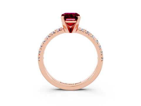 Rose gold Emerald Cut Solitaire Pave Diamond Engagement Ring with Four-Prong Setting_3