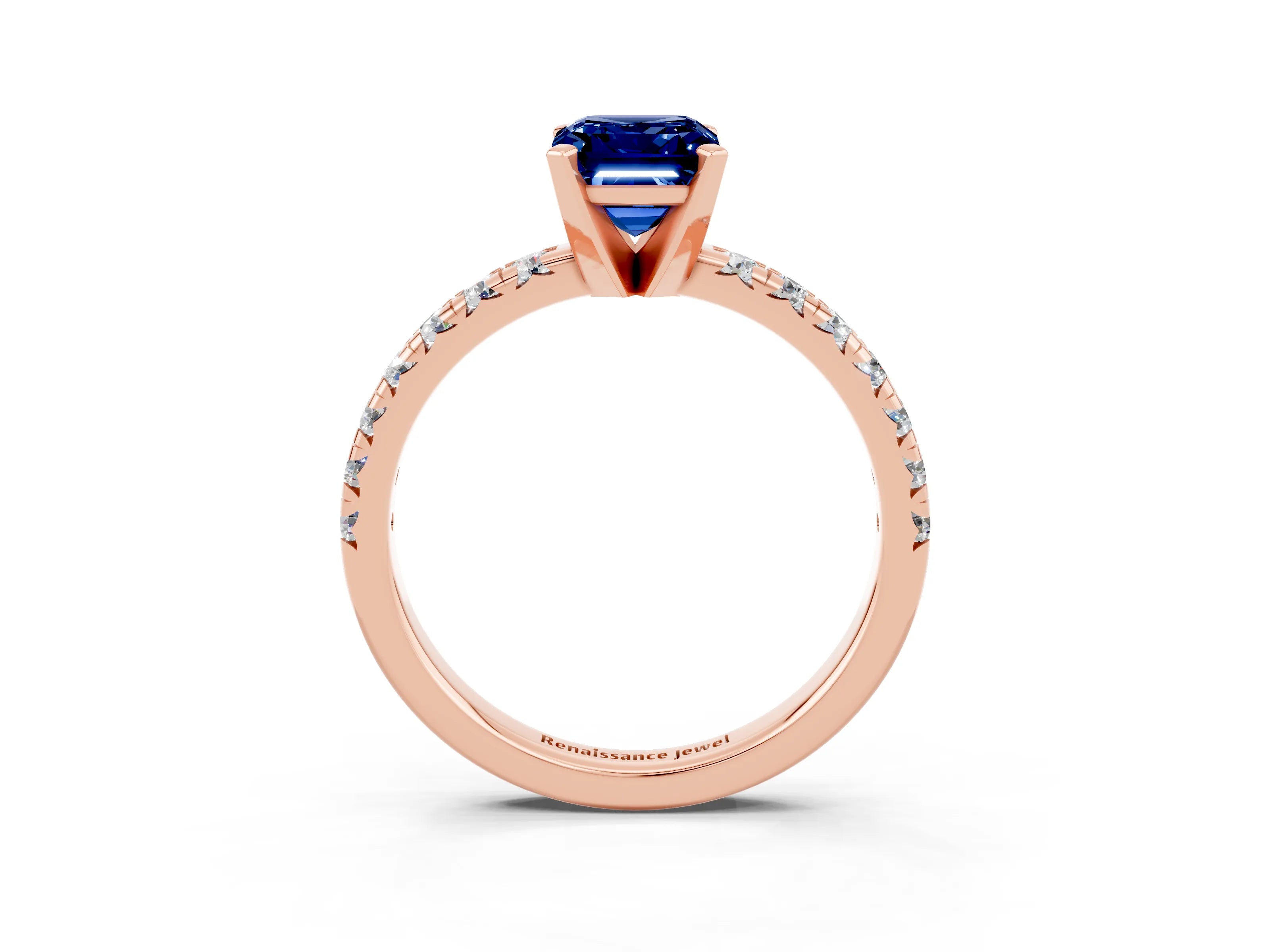 Rose gold Emerald Cut Solitaire Pave Diamond Engagement Ring with Four-Prong Setting_3