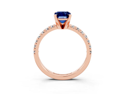 Rose gold Emerald Cut Solitaire Pave Diamond Engagement Ring with Four-Prong Setting_3