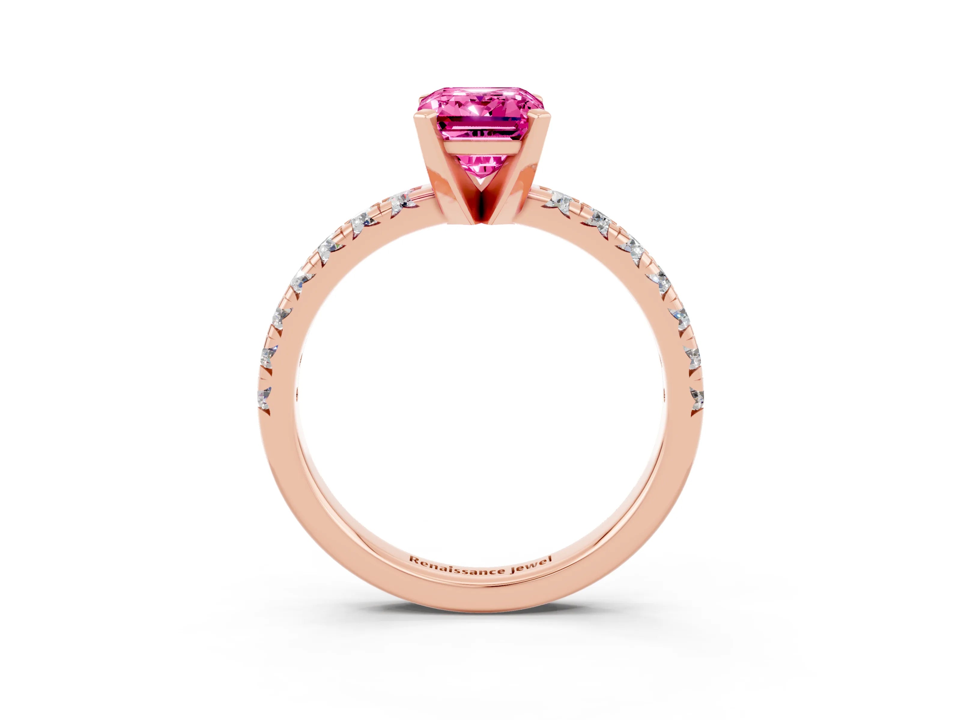 Rose gold Emerald Cut Solitaire Pave Diamond Engagement Ring with Four-Prong Setting_3
