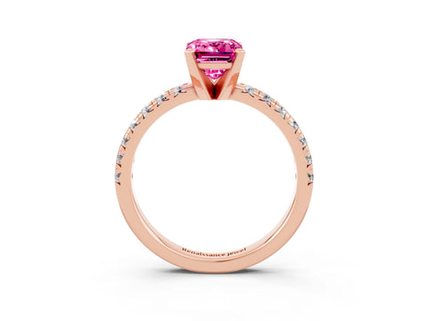 Rose gold Emerald Cut Solitaire Pave Diamond Engagement Ring with Four-Prong Setting_3