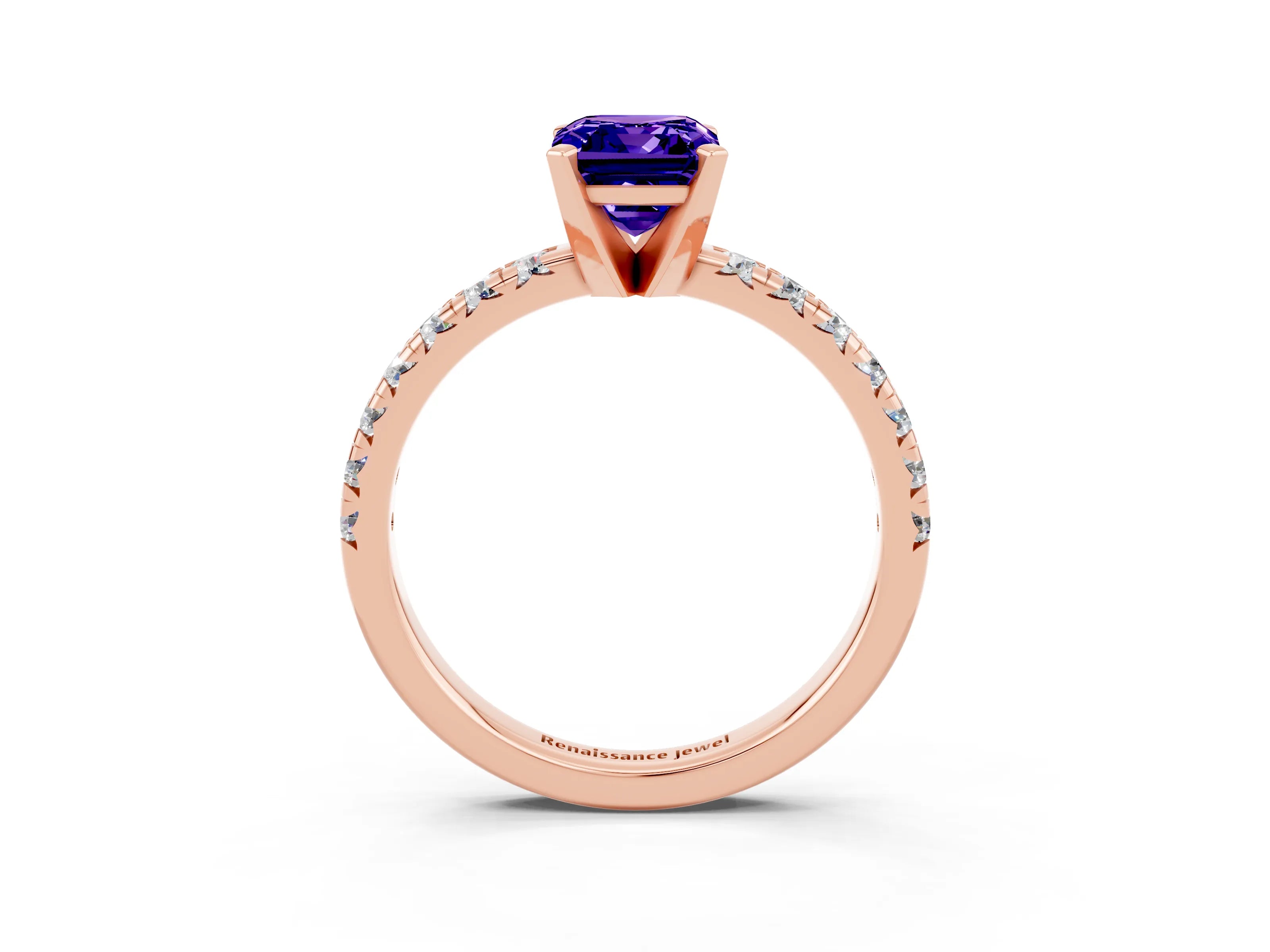 Rose gold Emerald Cut Solitaire Pave Diamond Engagement Ring with Four-Prong Setting_3