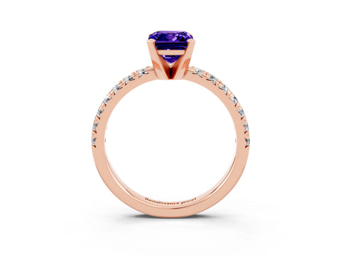 Rose gold Emerald Cut Solitaire Pave Diamond Engagement Ring with Four-Prong Setting_3