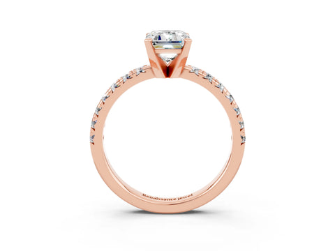 Rose gold Emerald Cut Solitaire Pave Diamond Engagement Ring with Four-Prong Setting_3