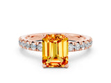 Rose gold Emerald Cut Solitaire Pave Diamond Engagement Ring with Four-Prong Setting