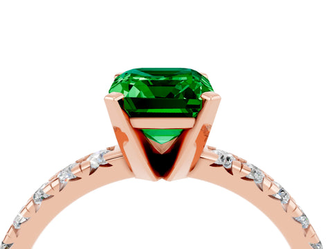 Rose gold Emerald Cut Solitaire Pave Diamond Engagement Ring with Four-Prong Setting_4