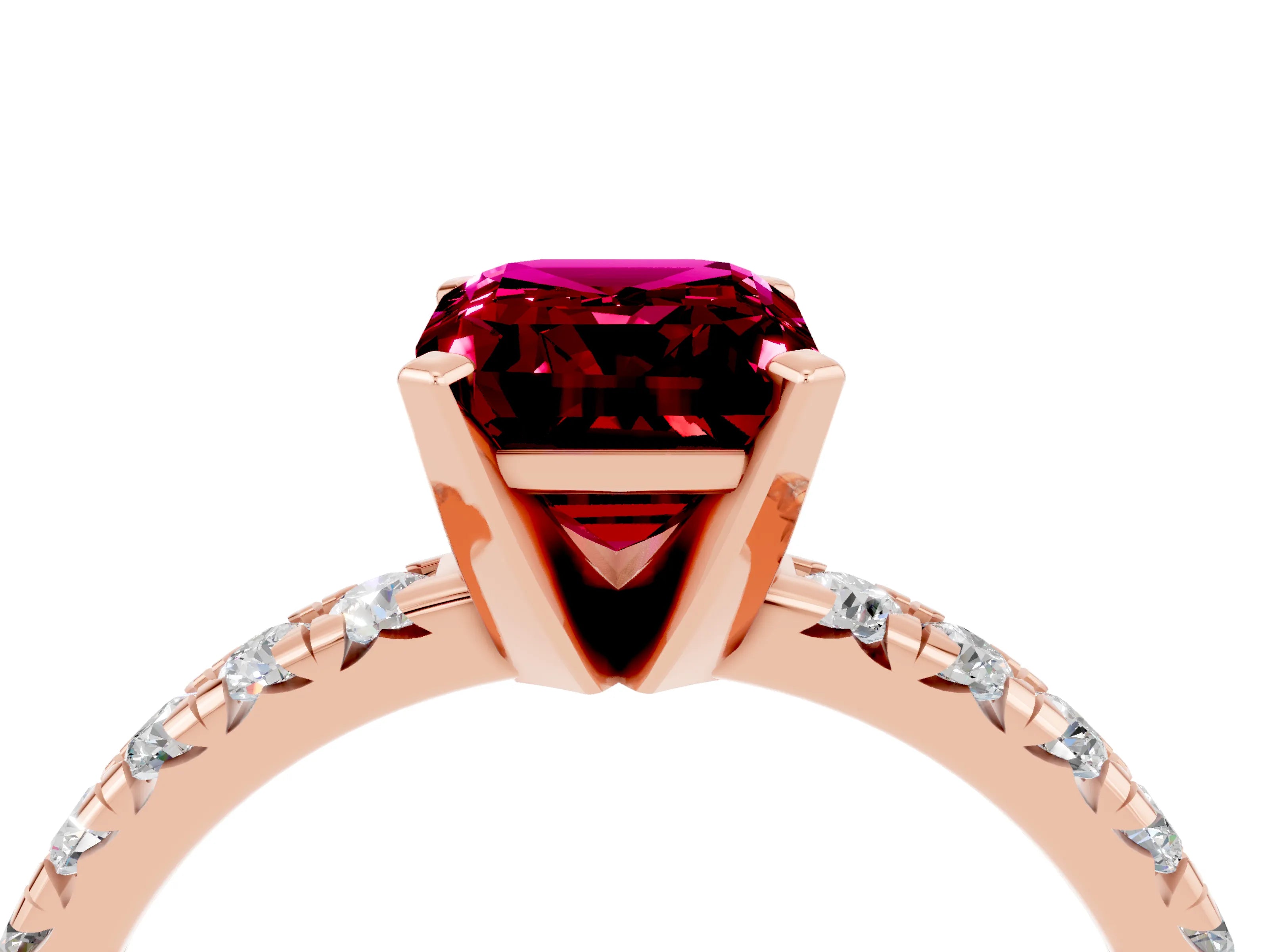 Rose gold Emerald Cut Solitaire Pave Diamond Engagement Ring with Four-Prong Setting_4
