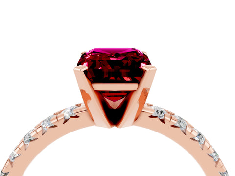 Rose gold Emerald Cut Solitaire Pave Diamond Engagement Ring with Four-Prong Setting_4