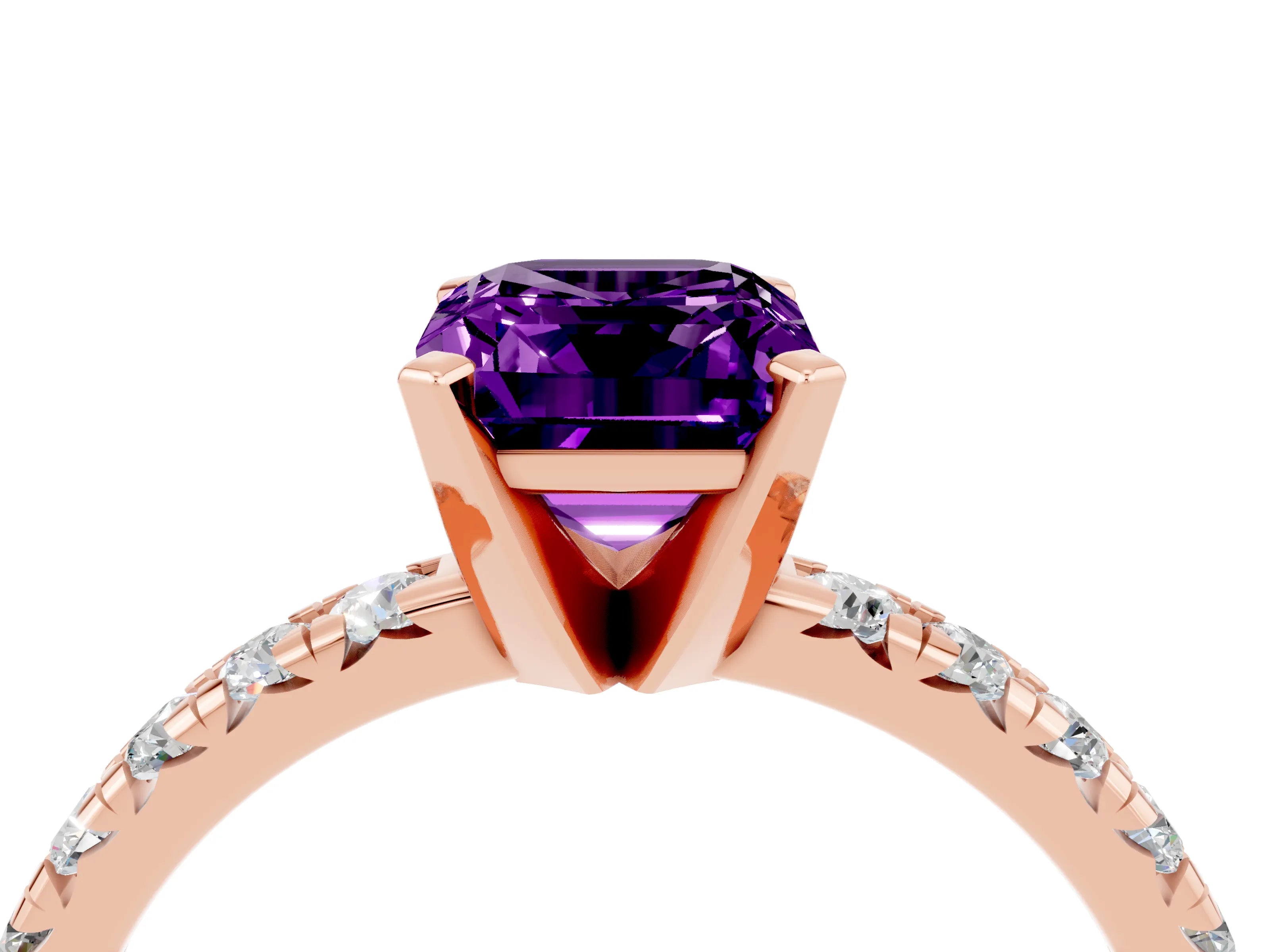 Rose gold Emerald Cut Solitaire Pave Diamond Engagement Ring with Four-Prong Setting_4