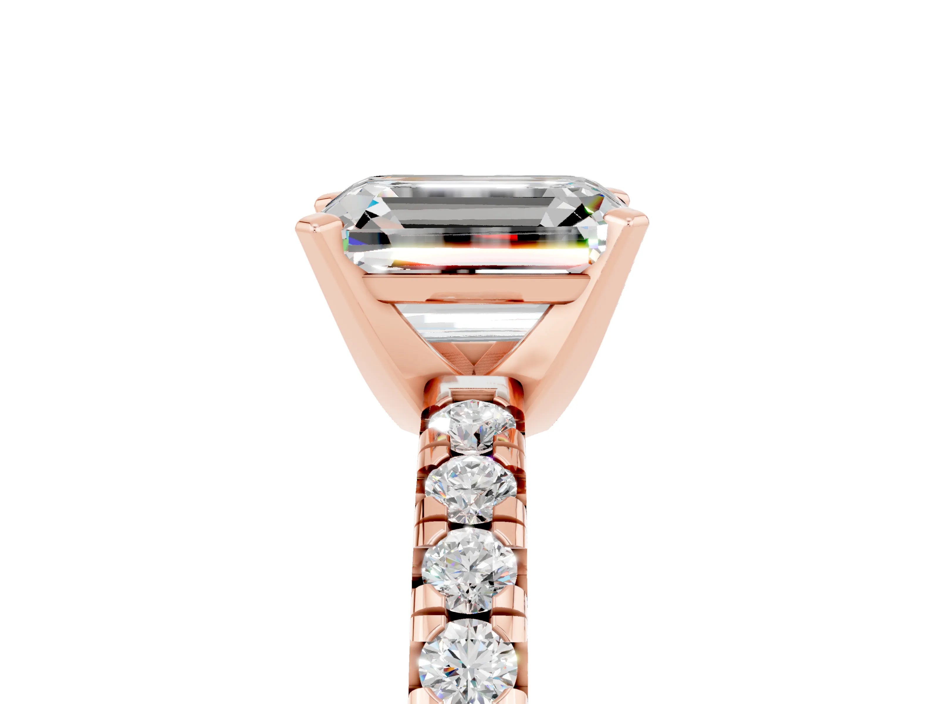 Rose gold Emerald Cut Solitaire Pave Diamond Engagement Ring with Four-Prong Setting_5