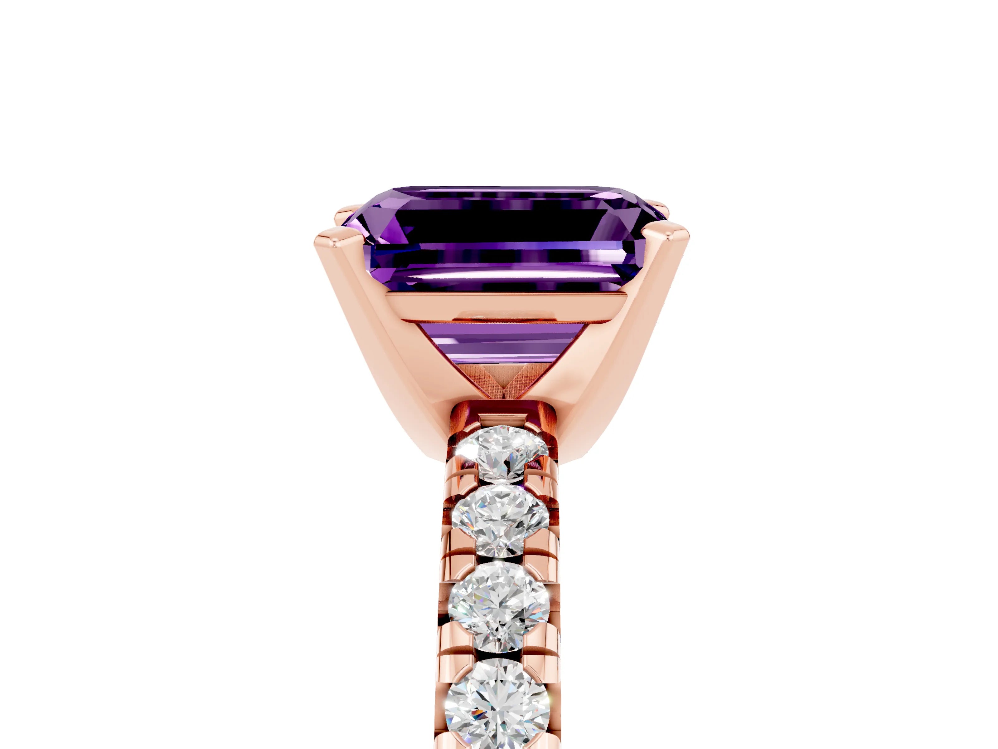 Rose gold Emerald Cut Solitaire Pave Diamond Engagement Ring with Four-Prong Setting_5