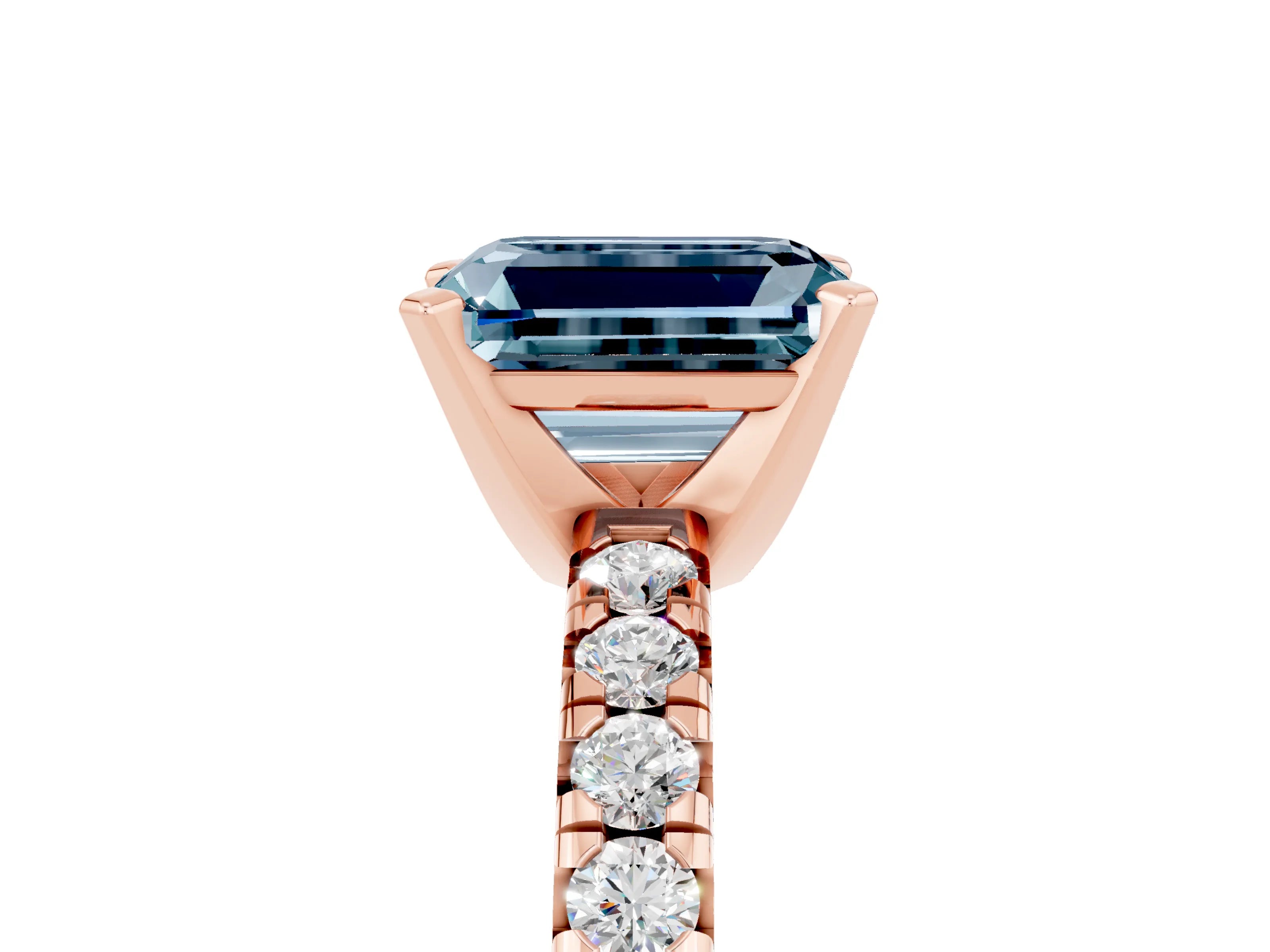 Rose gold Emerald Cut Solitaire Pave Diamond Engagement Ring with Four-Prong Setting_5