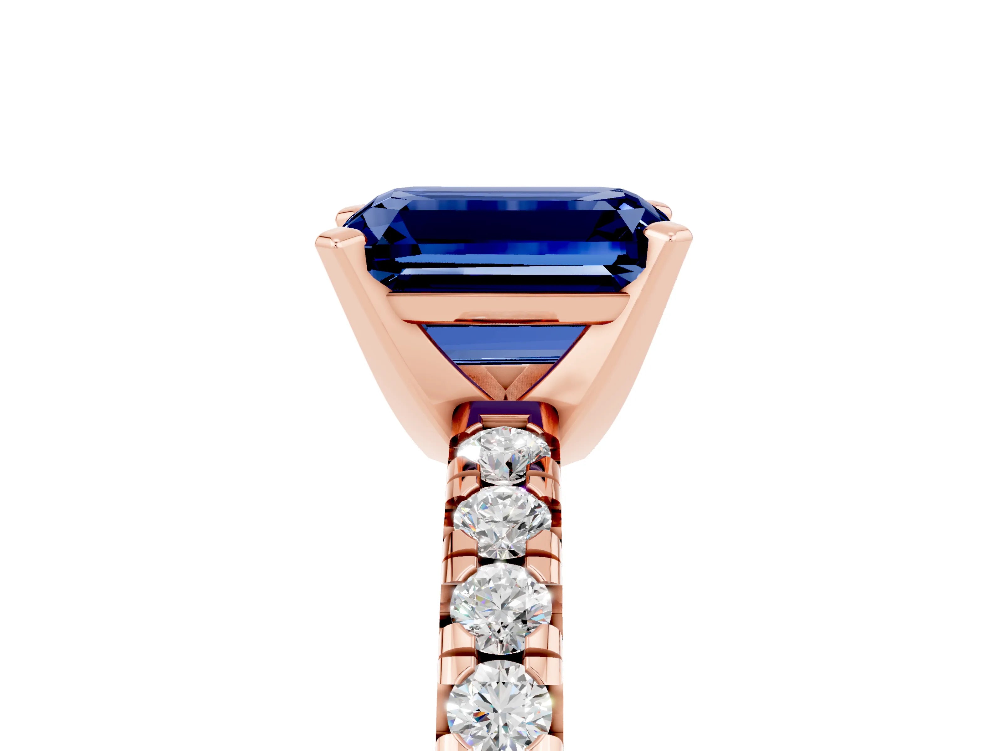 Rose gold Emerald Cut Solitaire Pave Diamond Engagement Ring with Four-Prong Setting_5