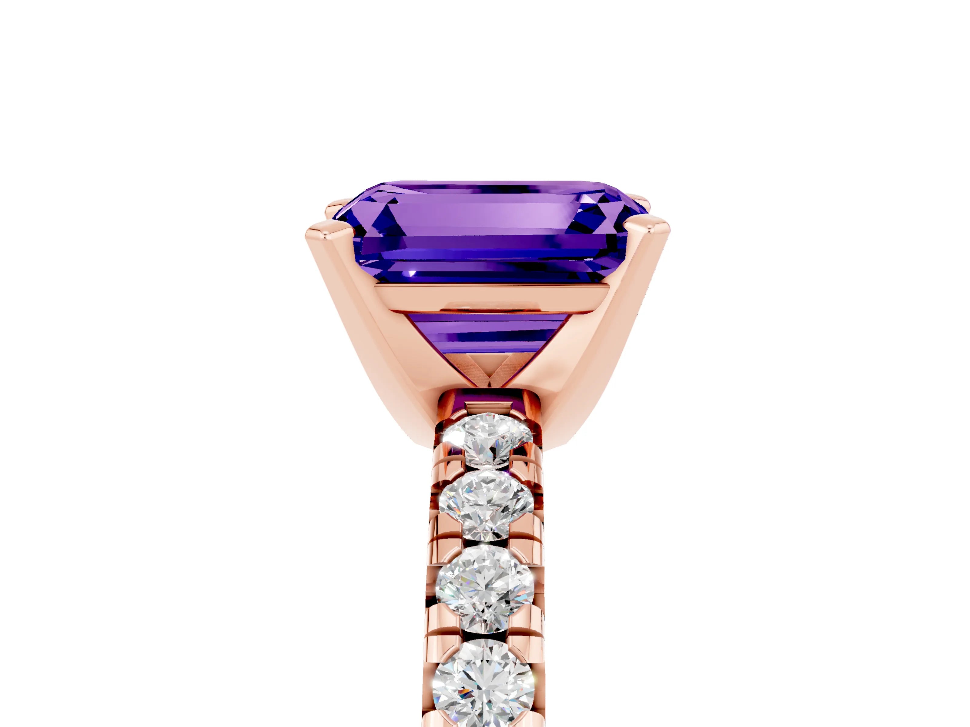 Rose gold Emerald Cut Solitaire Pave Diamond Engagement Ring with Four-Prong Setting_5