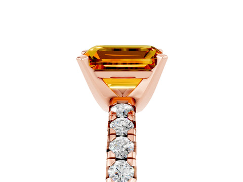 Rose gold Emerald Cut Solitaire Pave Diamond Engagement Ring with Four-Prong Setting_5